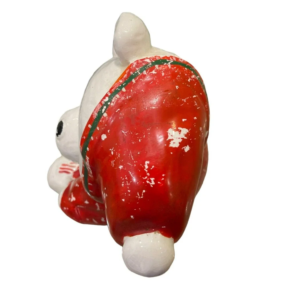 VTG Ceramic White Teddy Bear in Red Sweater‎ Decorative Canister Jar 11.5in Tall